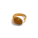 Oval Stone Open Ring – Gold Finish