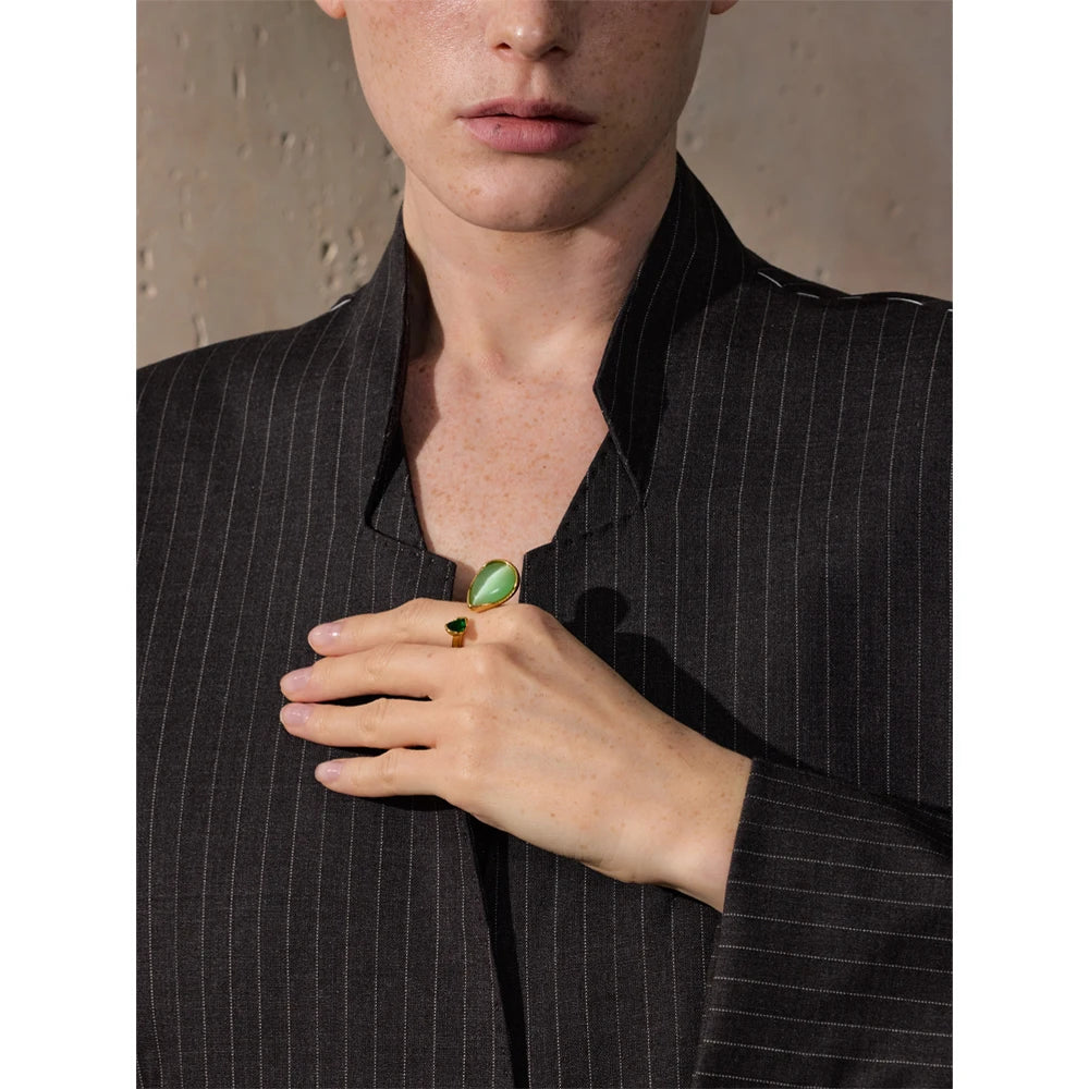 Emerald Whisper Gold Ring – Dual Stone Minimal Luxe Design