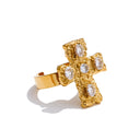Gold Cross Crystal Statement Ring