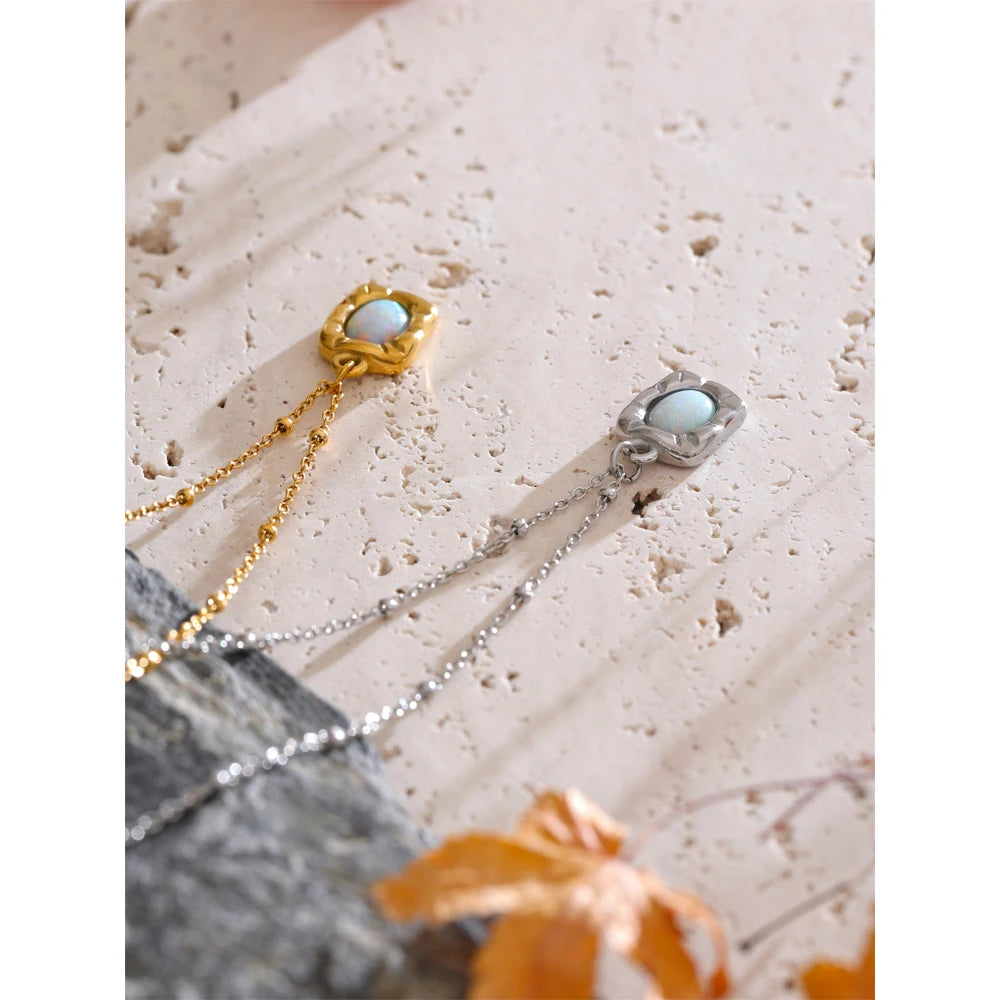 Opal Square Pendant Necklace