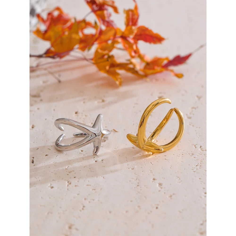 Modern Open Cross Line Ring – Gold & Silver