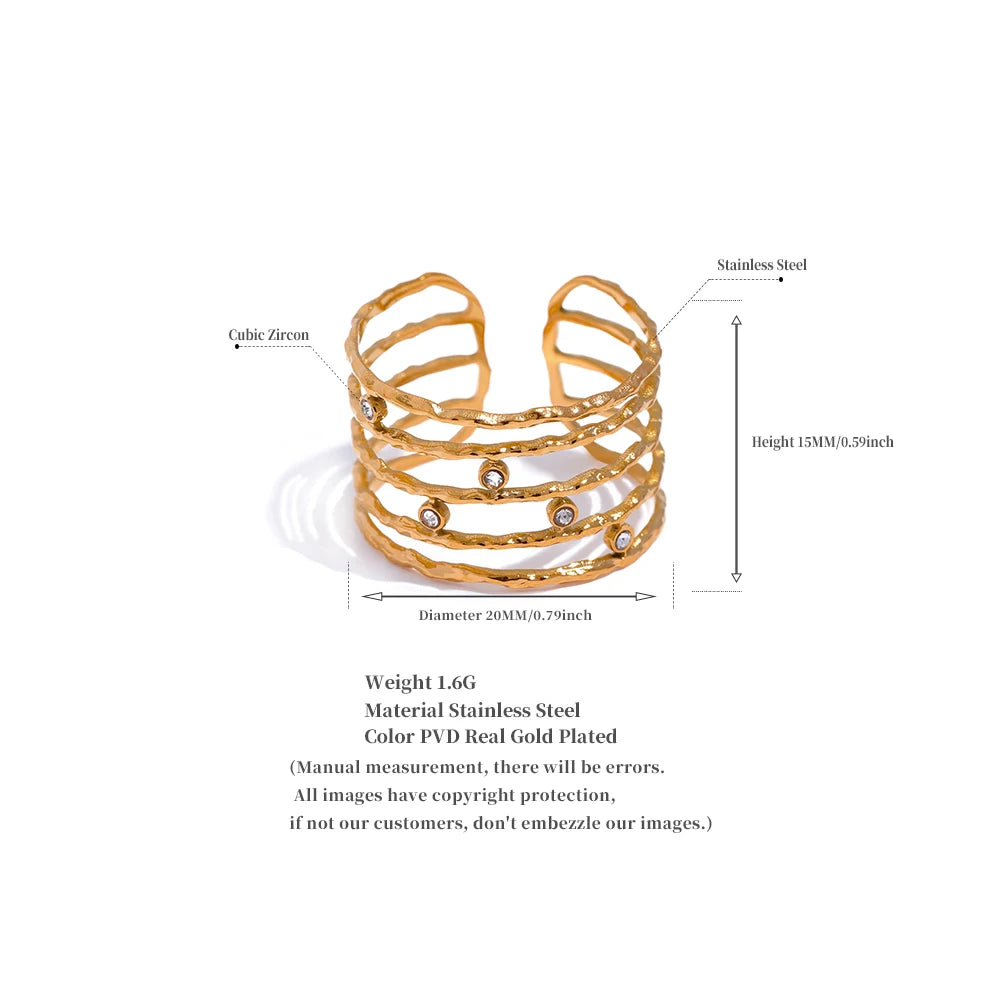 Crystal Layered Gold Cuff Ring