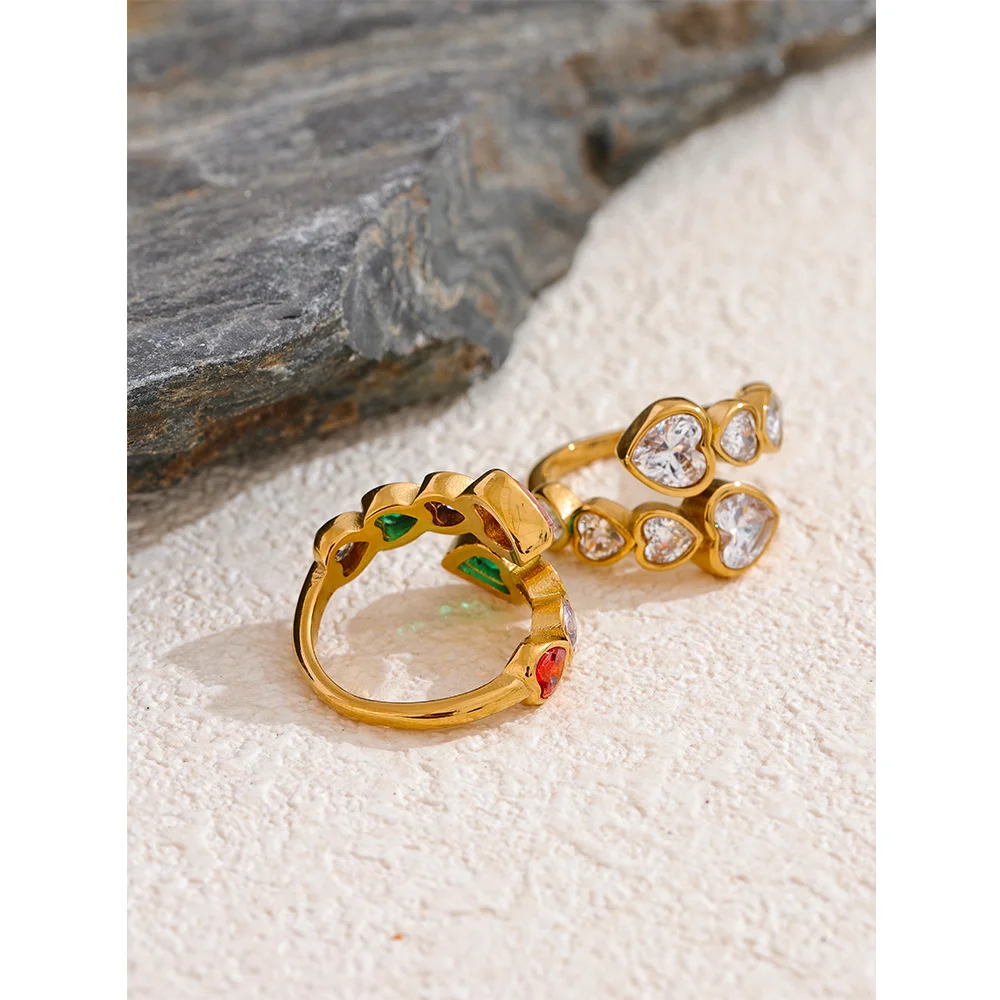 Gold Multi-Heart Crystal Statement Ring