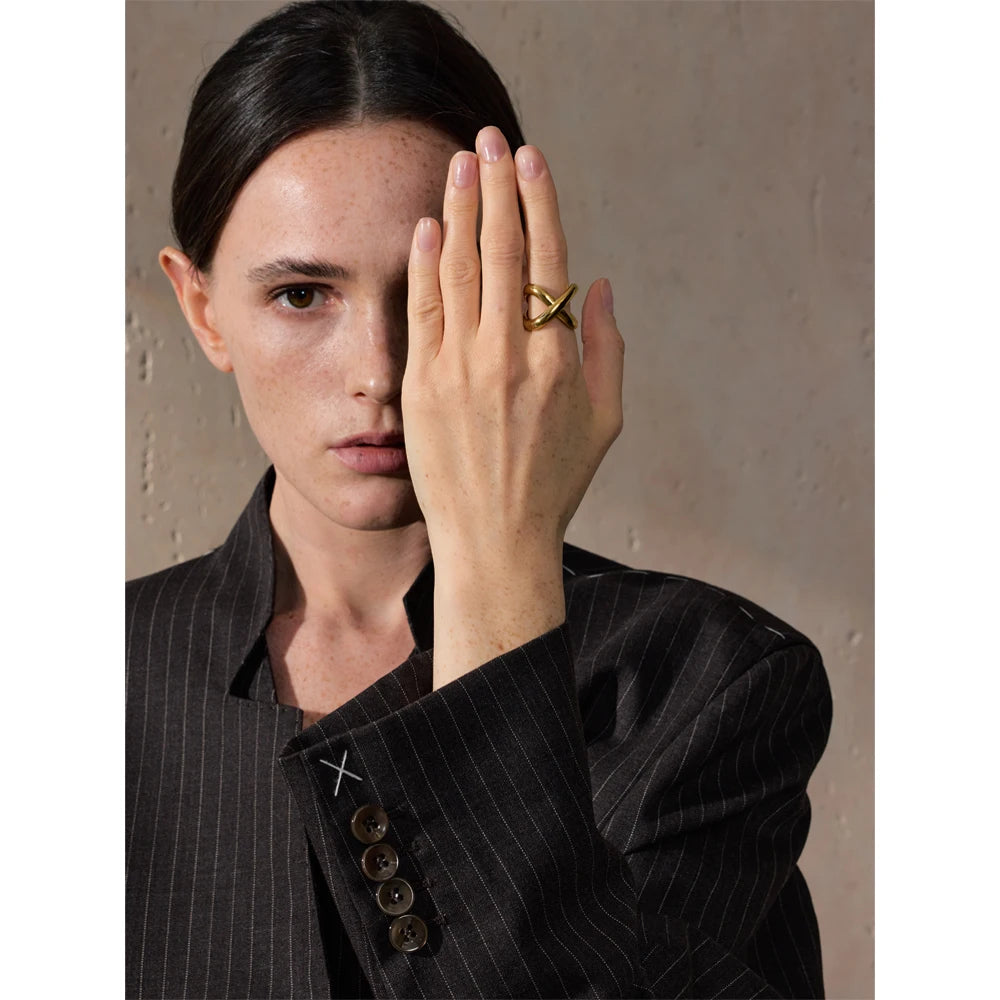 X Sculpted Cross Gold Ring