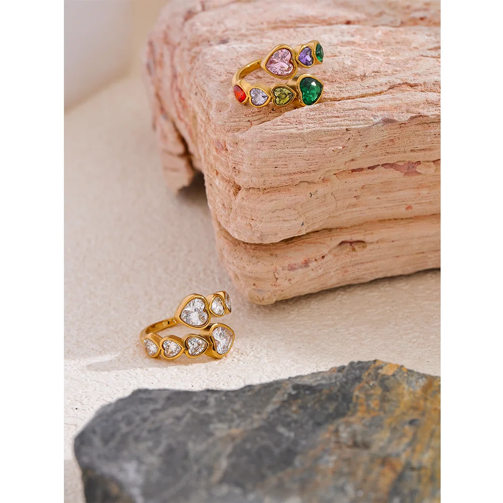 Gold Multi-Heart Crystal Statement Ring