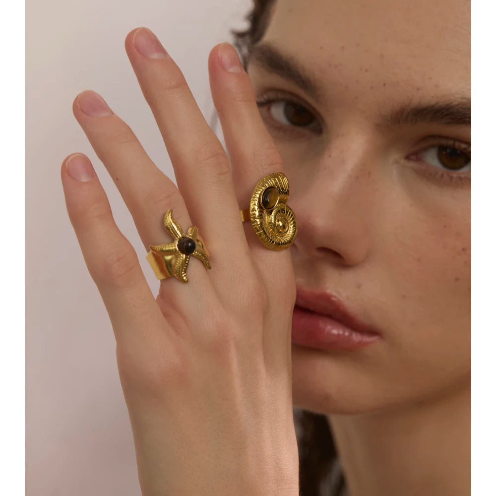 Sculptural Gold Statement Ring with Stone Center