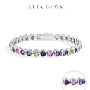 ATTAGEMS Heart-shape Sapphire Colorful Bracelet S925 Sterling Silver 18K Gold Plated Zircon For Women Engagement Party Jewelry