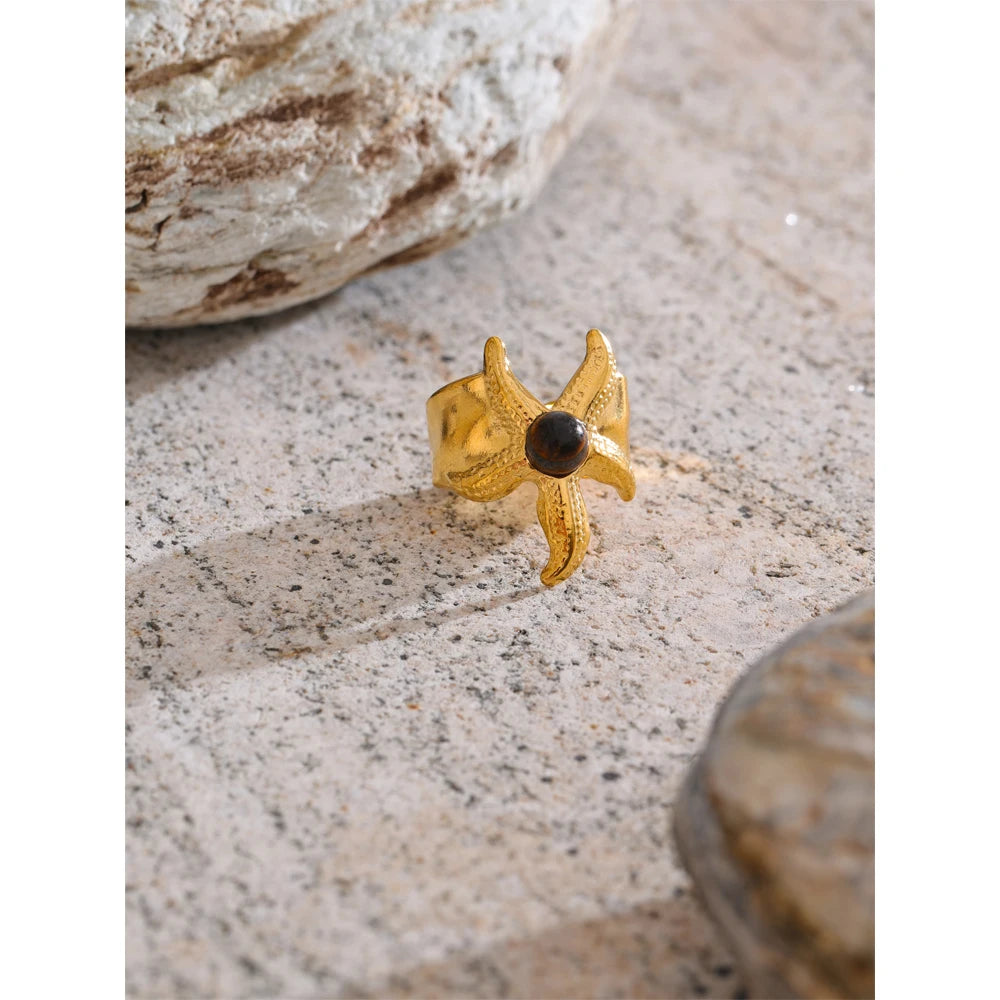 Sculptural Gold Statement Ring with Stone Center