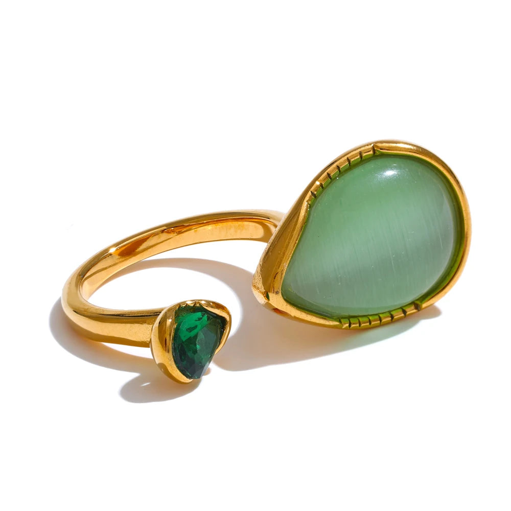 Emerald Whisper Gold Ring – Dual Stone Minimal Luxe Design