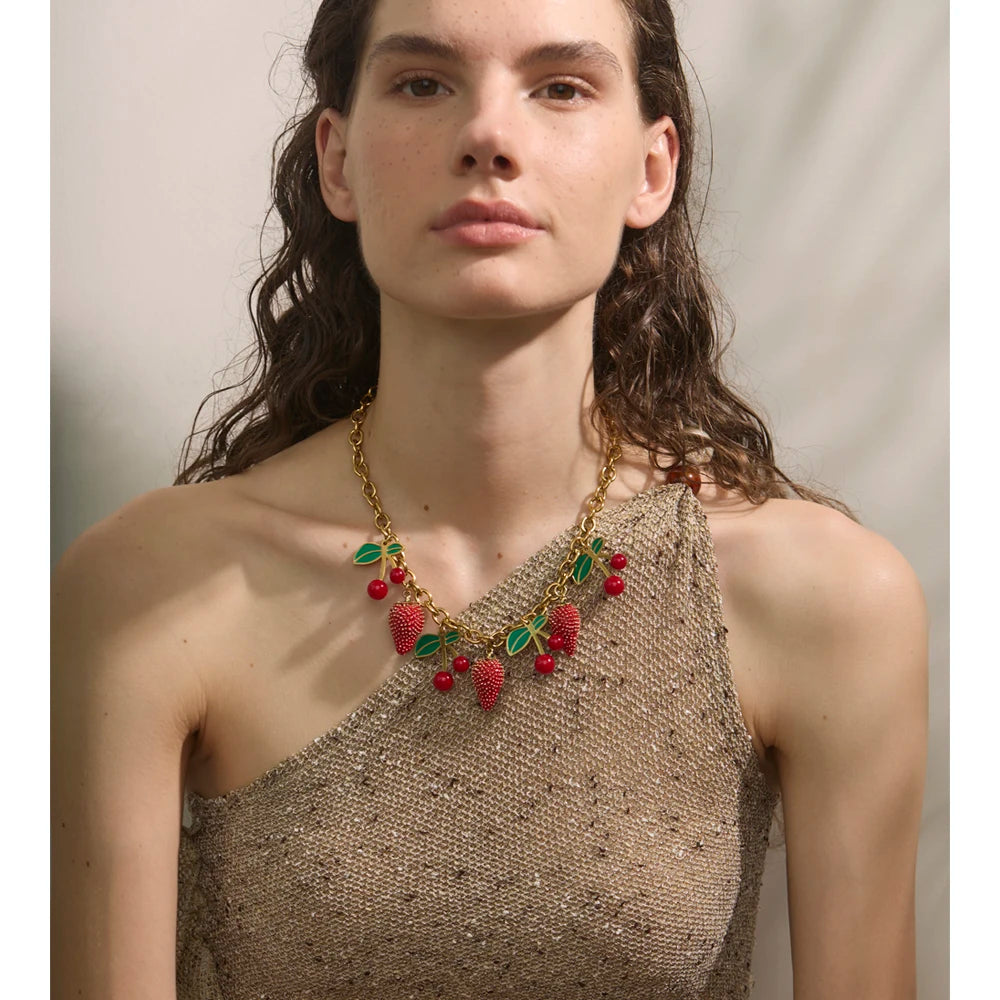 Strawberry Charm Gold Necklace