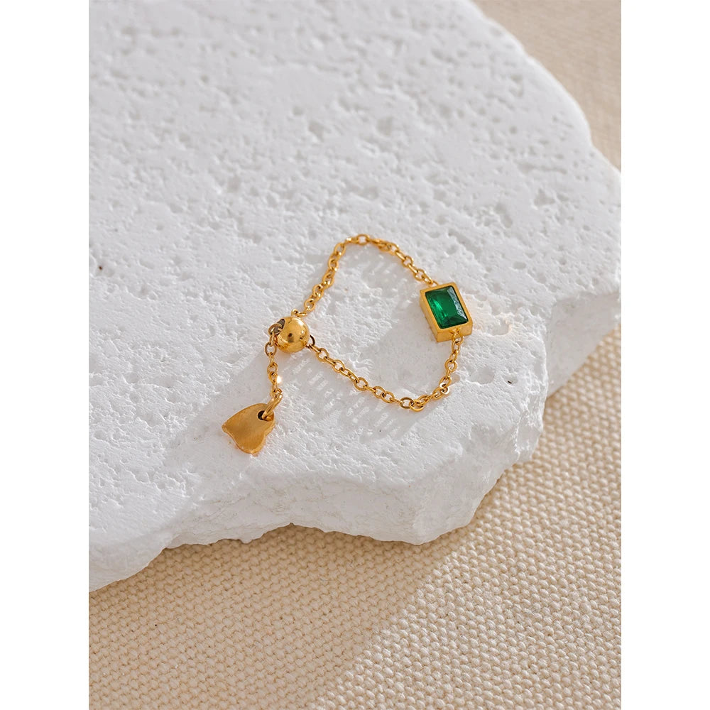 Gold Chain Ring with Emerald