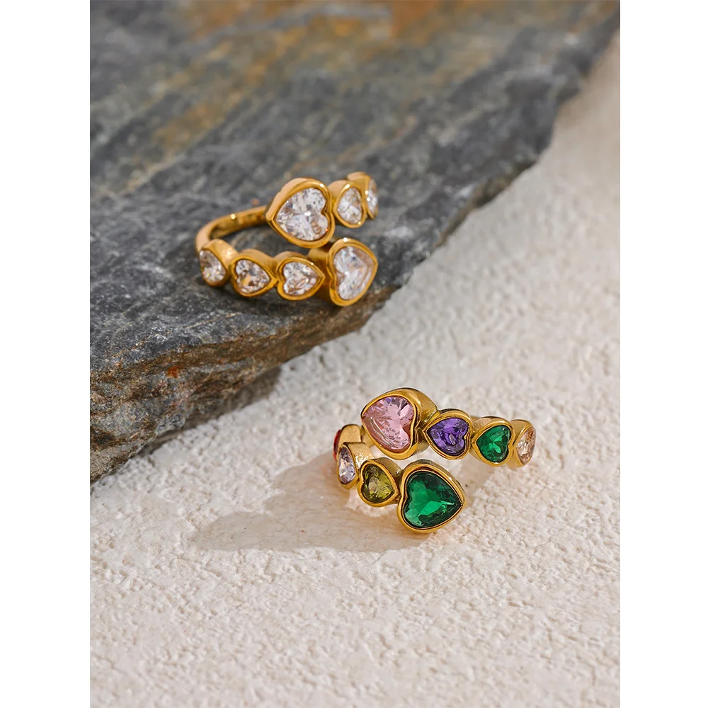 Gold Multi-Heart Crystal Statement Ring