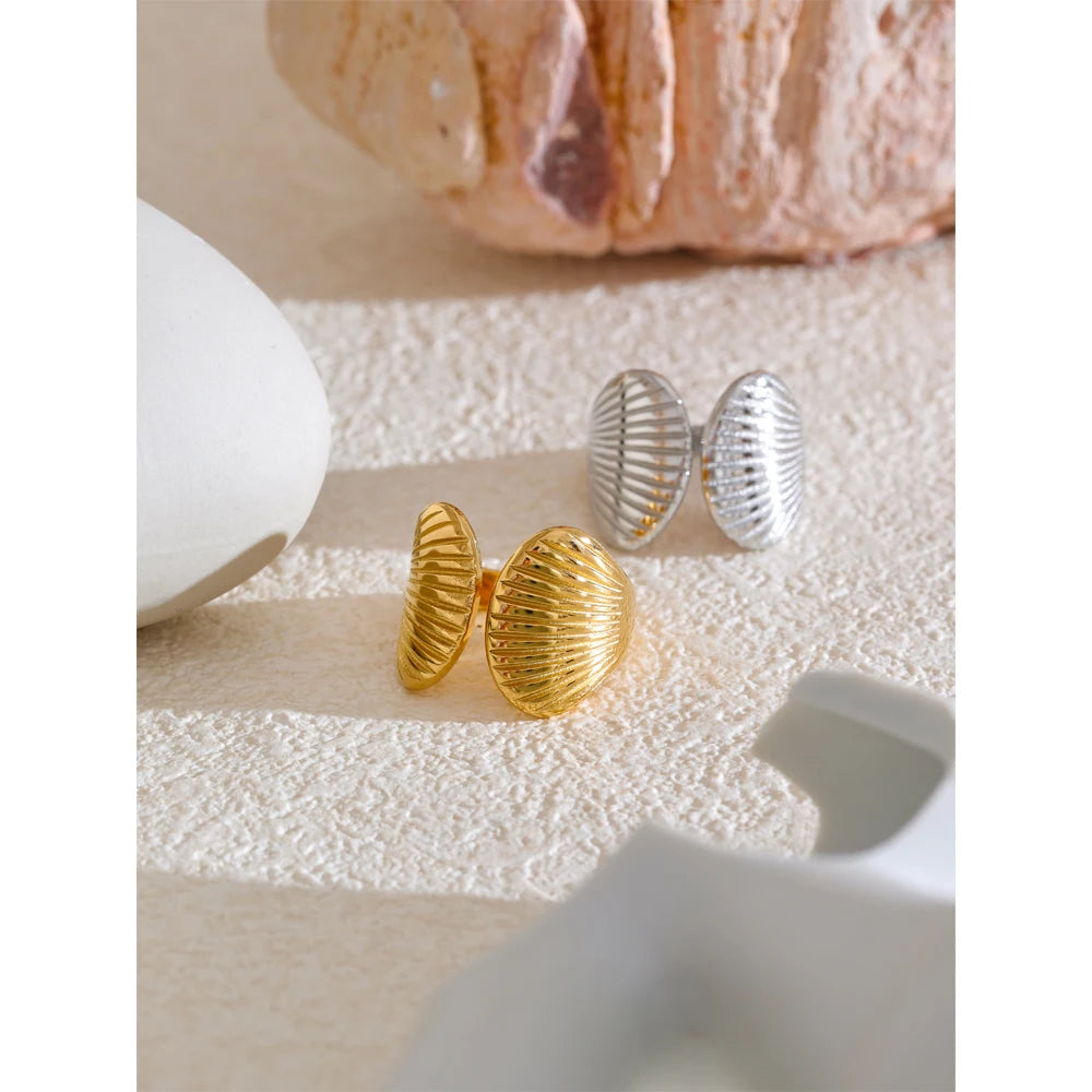 Ribbed Gold Double Dome Statement Ring