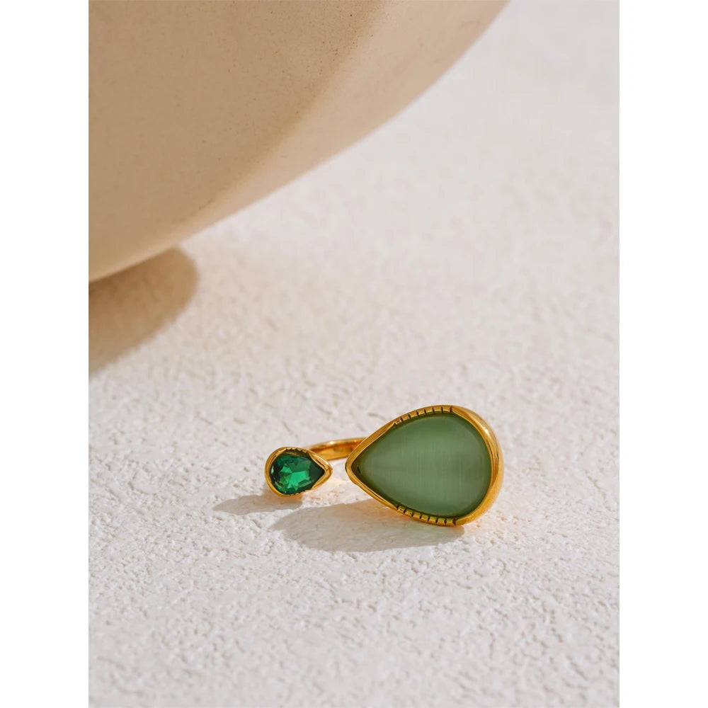 Emerald Whisper Gold Ring – Dual Stone Minimal Luxe Design