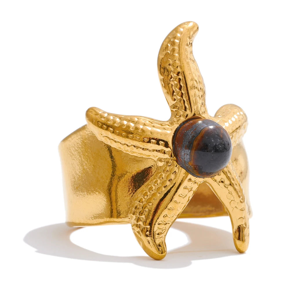 Sculptural Gold Statement Ring with Stone Center