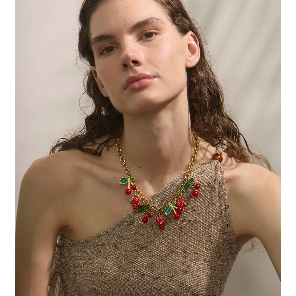Strawberry Charm Gold Necklace
