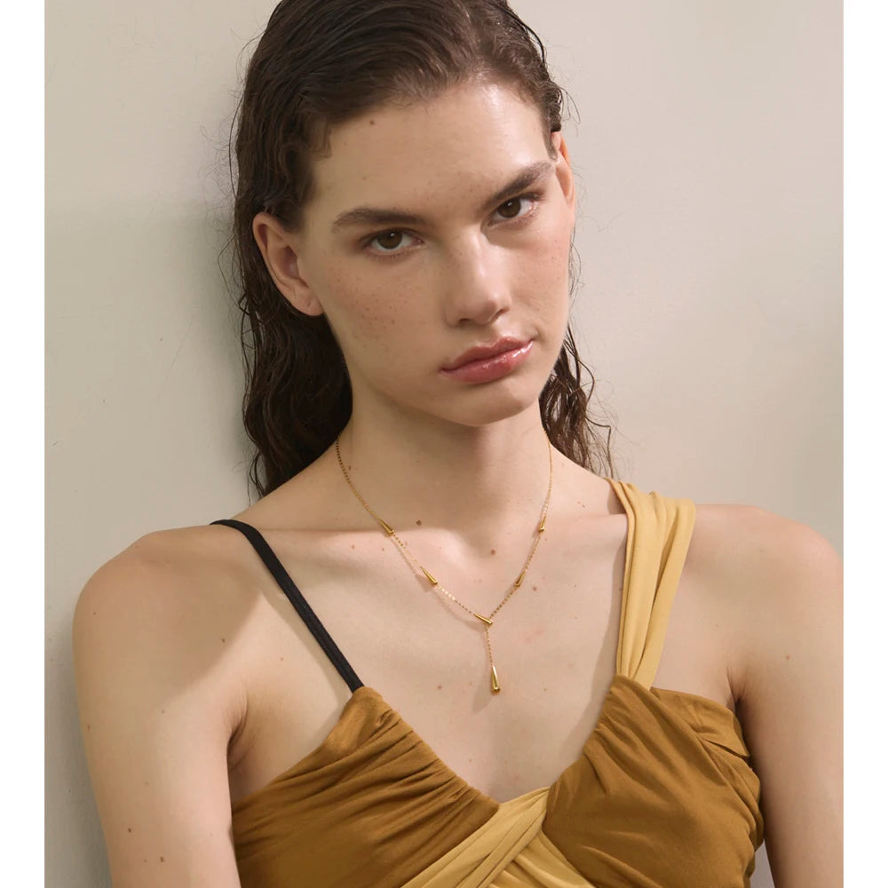 Golden Drop Lariat Necklace