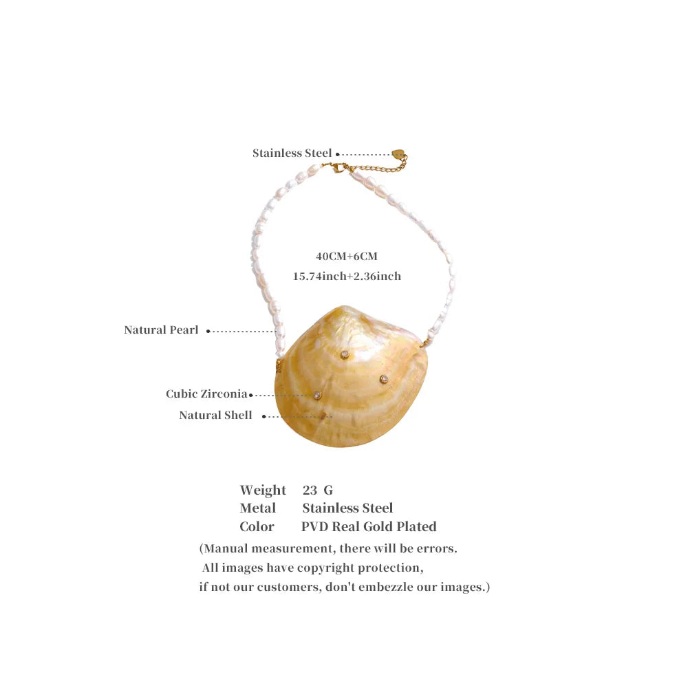 Golden Shell Pearl Necklace