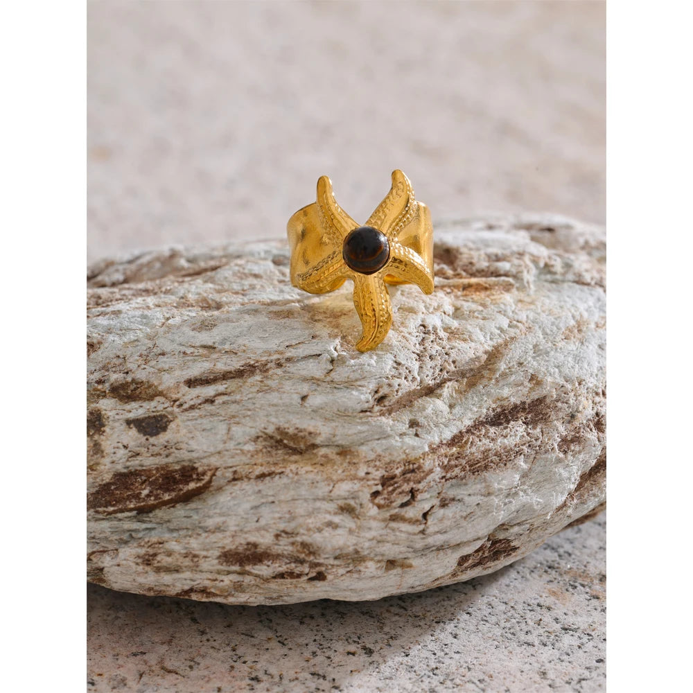 Sculptural Gold Statement Ring with Stone Center