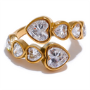 Gold Multi-Heart Crystal Statement Ring