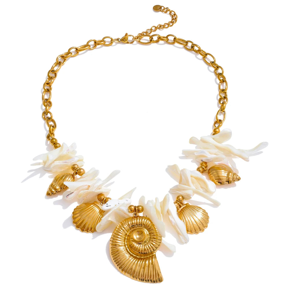 Golden Seashell Statement Necklace
