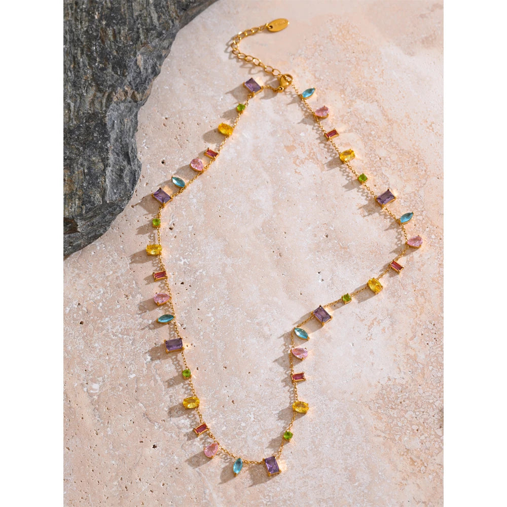 Multicolor Crystal Gold Necklace