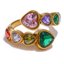 Gold Multi-Heart Crystal Statement Ring