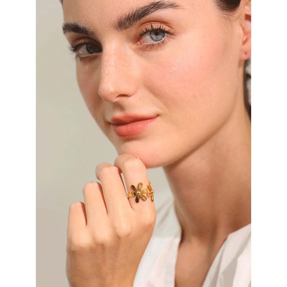 Gold Double Flower Ring