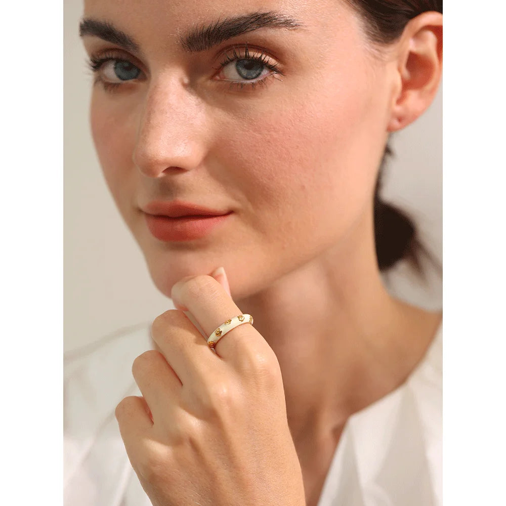 Golden Blossom Enamel Ring