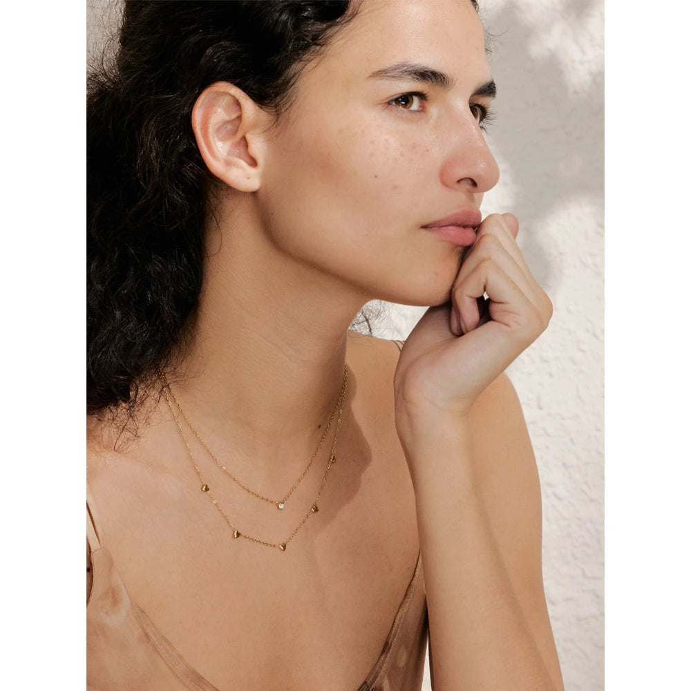 Layered Gold Heart Necklace with Crystal Accent
