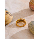 Gold Beaded Ring with Sky Blue Stone