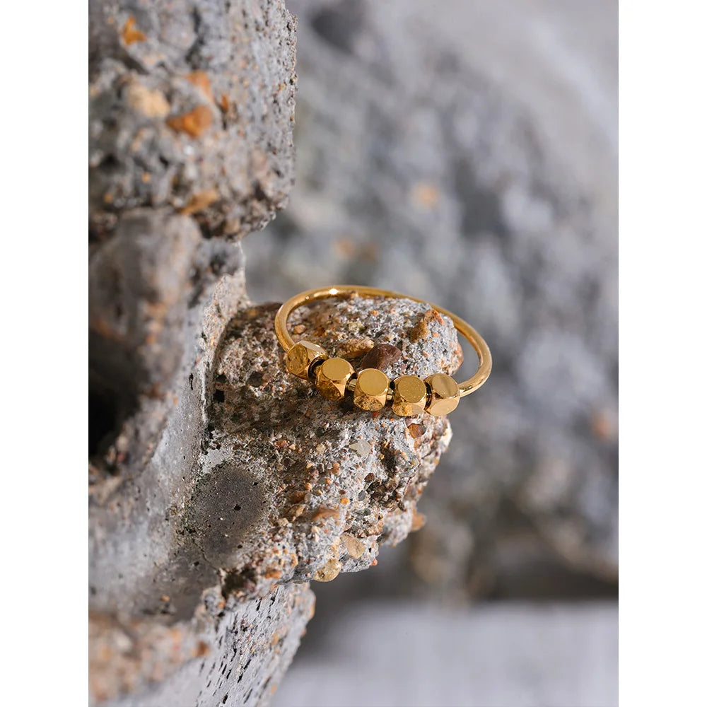 Minimal Gold Bead Bangle Ring