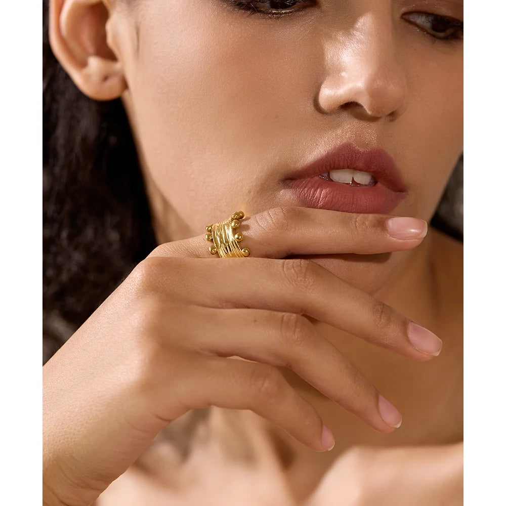 Beaded Gold Statement Ring