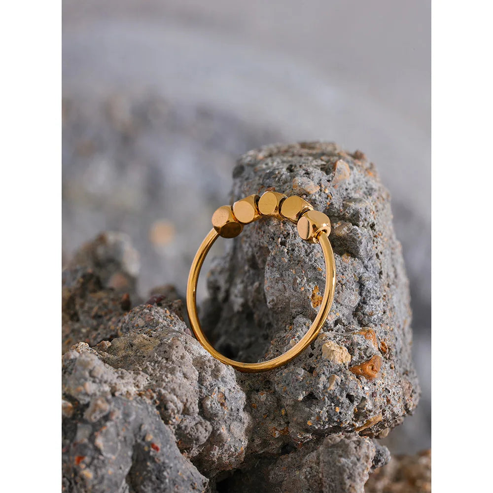 Minimal Gold Bead Bangle Ring