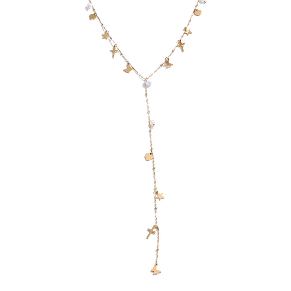 Gold Charm Drop Necklace