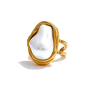 Organic Gold Statement Ring – Mirror Stone Finish