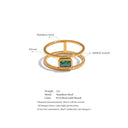 Gold Double Band Ring with Emerald Green Stone