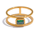 Gold Double Band Ring with Emerald Green Stone