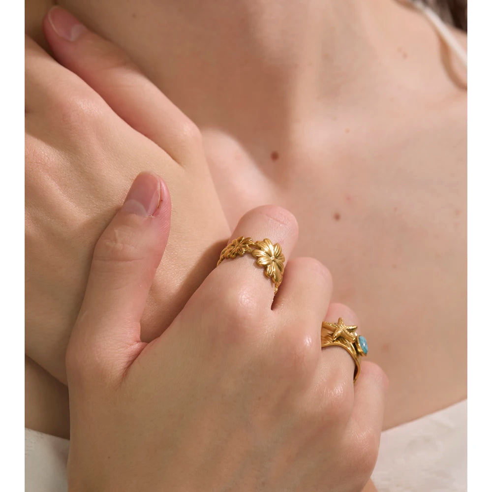Gold Sculptural Ring with Turquoise Stone Center