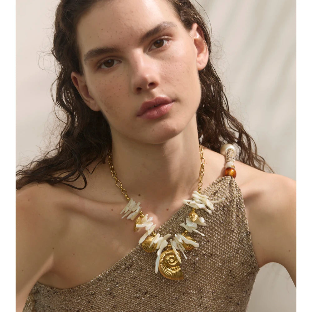 Golden Seashell Statement Necklace