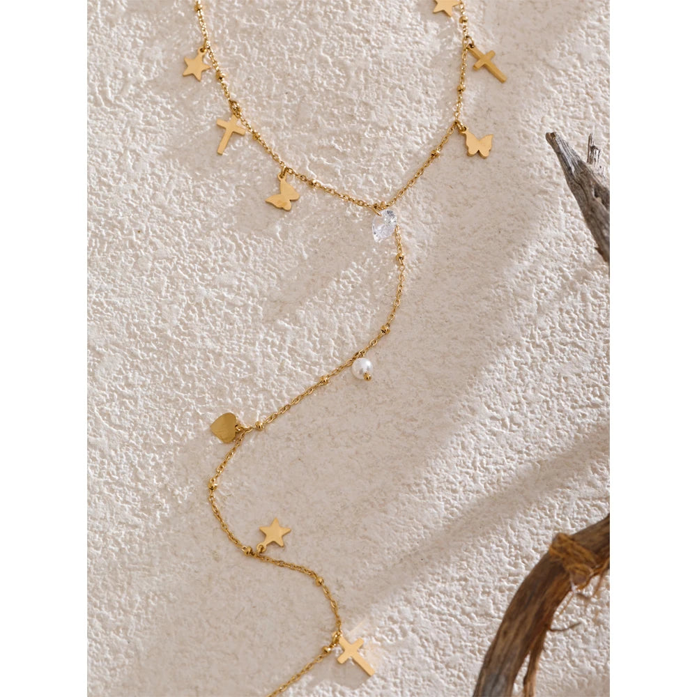 Gold Charm Drop Necklace