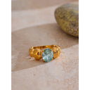 Gold Beaded Ring with Sky Blue Stone