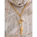 Gold Fish Charm Drop Necklace