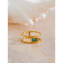 Gold Double Band Ring with Emerald Green Stone