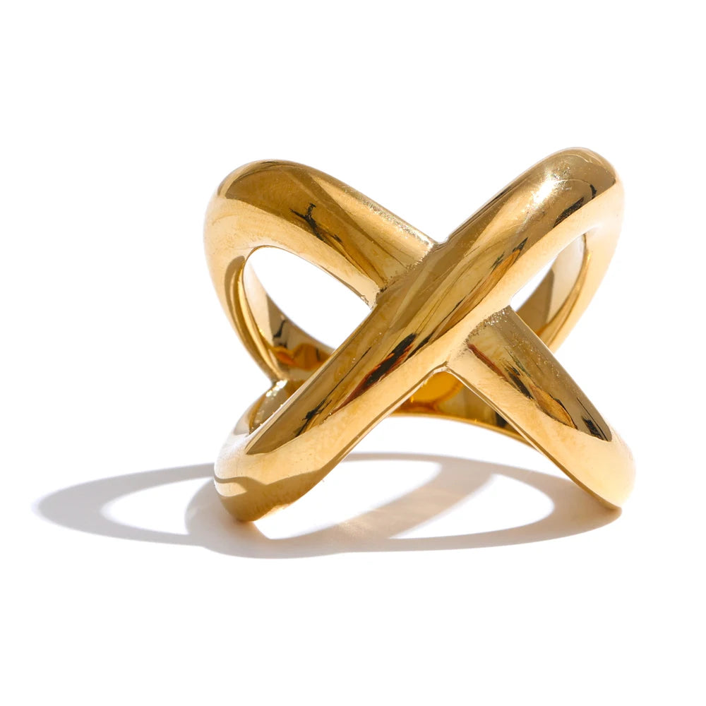 X Sculpted Cross Gold Ring