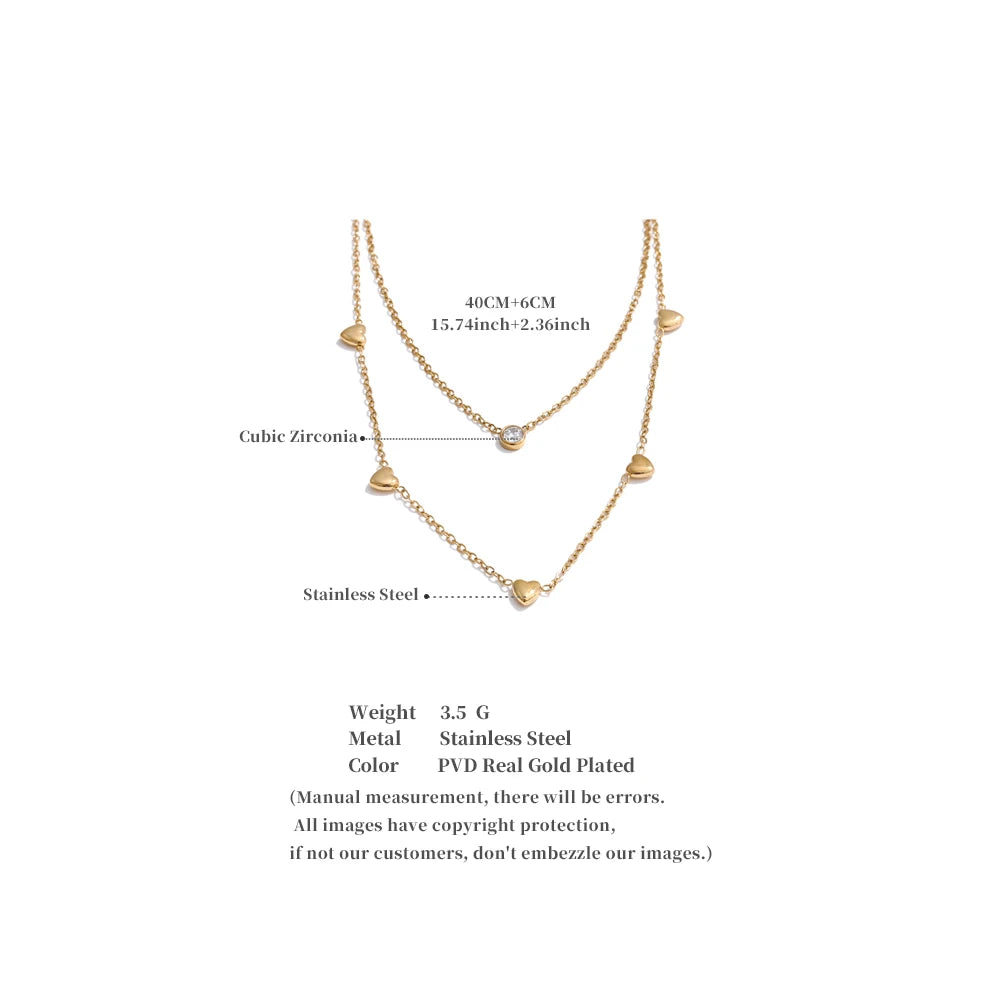 Layered Gold Heart Necklace with Crystal Accent