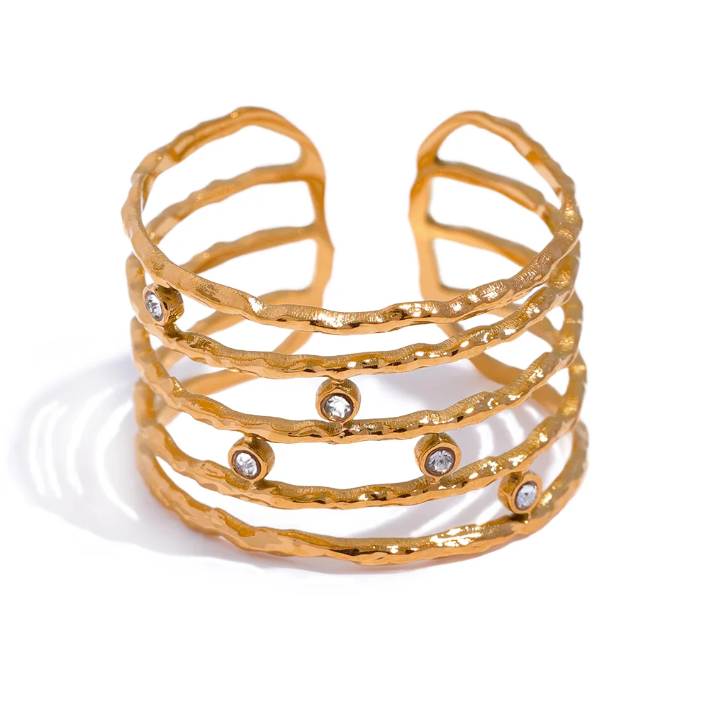 Crystal Layered Gold Cuff Ring