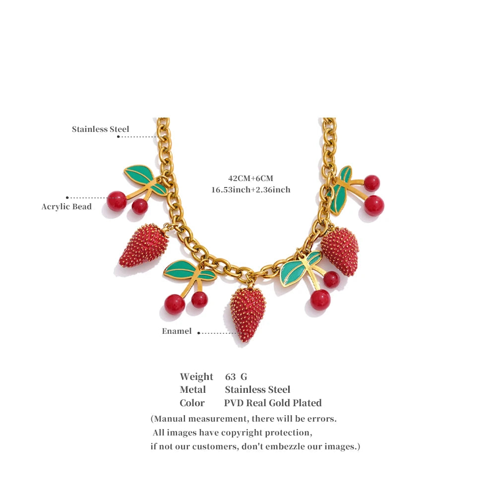 Strawberry Charm Gold Necklace