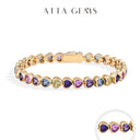 ATTAGEMS Heart-shape Sapphire Colorful Bracelet S925 Sterling Silver 18K Gold Plated Zircon For Women Engagement  Party  Jewelry