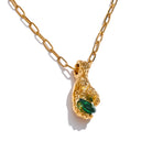 Emerald Stone Sculpted Gold Necklace